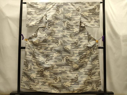 平和屋着物■上質な紬　雲取草花文　正絹　逸品　AABL4446sx