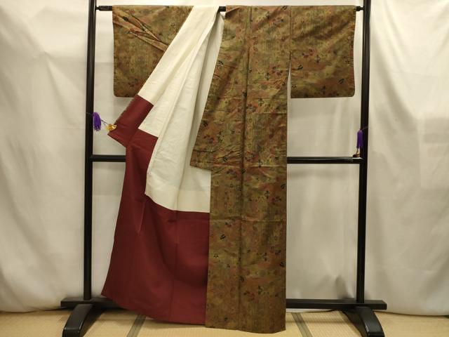 平和屋着物■本場大島紬　7マルキ　裂取更紗花文　正絹　逸品　AABL4449sx