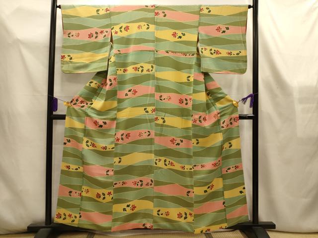 平和屋着物■上質な小紋　更紗花紋　正絹　逸品　AABL4454sx