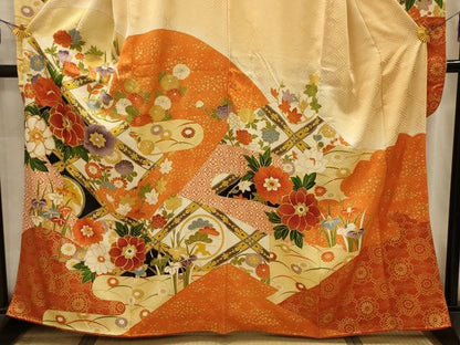 平和屋着物■豪華振袖　駒刺繍　花天井文　暈し染め　金彩　正絹　逸品　AABL4455sx