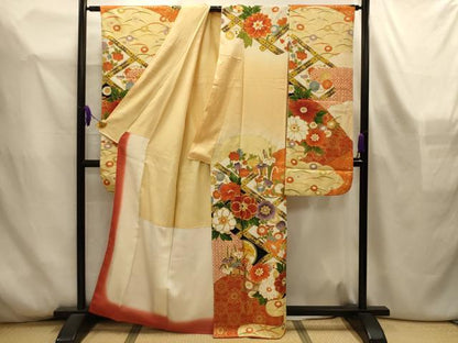 平和屋着物■豪華振袖　駒刺繍　花天井文　暈し染め　金彩　正絹　逸品　AABL4455sx