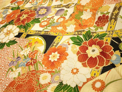平和屋着物■豪華振袖　駒刺繍　花天井文　暈し染め　金彩　正絹　逸品　AABL4455sx