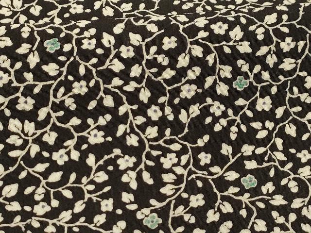 平和屋着物■上質な小紋　草花文　黒地　鬼しぼ縮緬　正絹　逸品　AABL4456sx