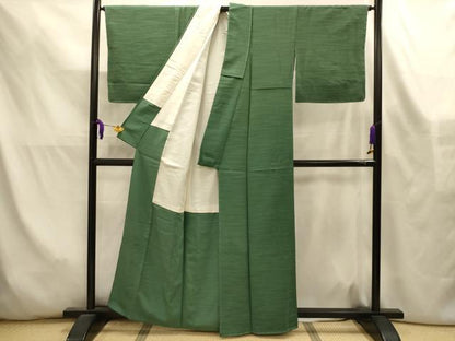 平和屋着物■上質な色無地　横段地紋　老竹色　正絹　逸品　AABL4461sx