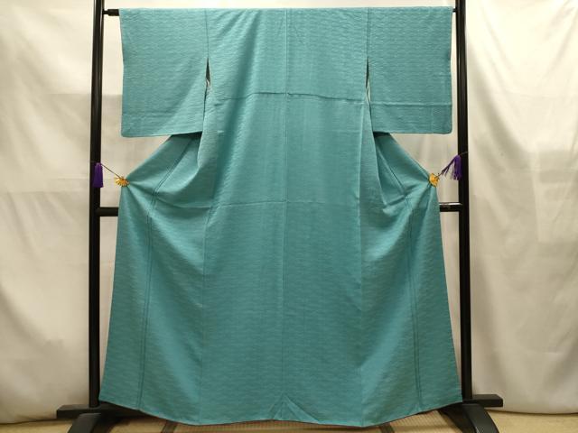 平和屋着物■上質な色無地　折り鶴地紋　白群色　正絹　逸品　AABL4462sx