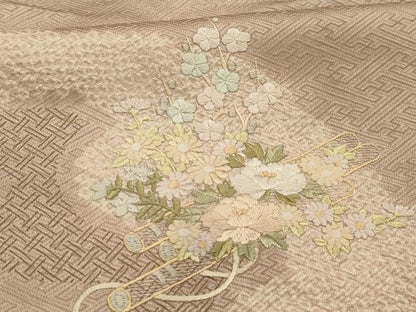 平和屋着物■訪問着　絞り　刺繍　花筏文　正絹　逸品　AABL4463sx