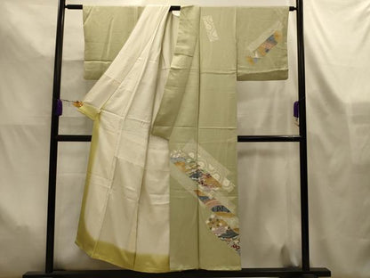 平和屋着物■訪問着　駒刺繍　松竹梅風景文　金彩　正絹　逸品　AABL4465sx