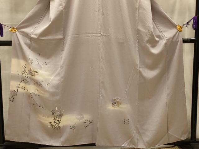 平和屋着物■訪問着　手描き　花文箱文　暈し染め　金銀彩　正絹　逸品　AABL4470sx