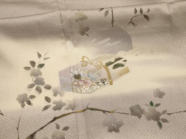 平和屋着物■訪問着　手描き　花文箱文　暈し染め　金銀彩　正絹　逸品　AABL4470sx