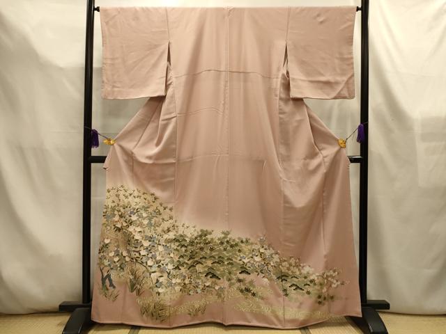 平和屋着物■豪華色留袖　駒刺繍　流水草花文　金彩　正絹　逸品　AABL4471sx