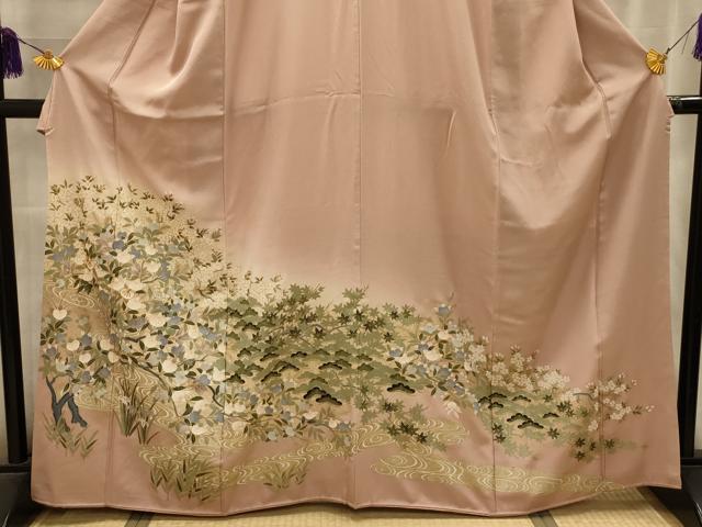 平和屋着物■豪華色留袖　駒刺繍　流水草花文　金彩　正絹　逸品　AABL4471sx