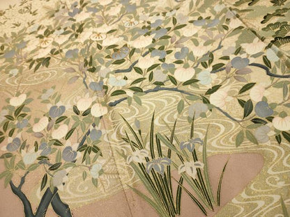 平和屋着物■豪華色留袖　駒刺繍　流水草花文　金彩　正絹　逸品　AABL4471sx