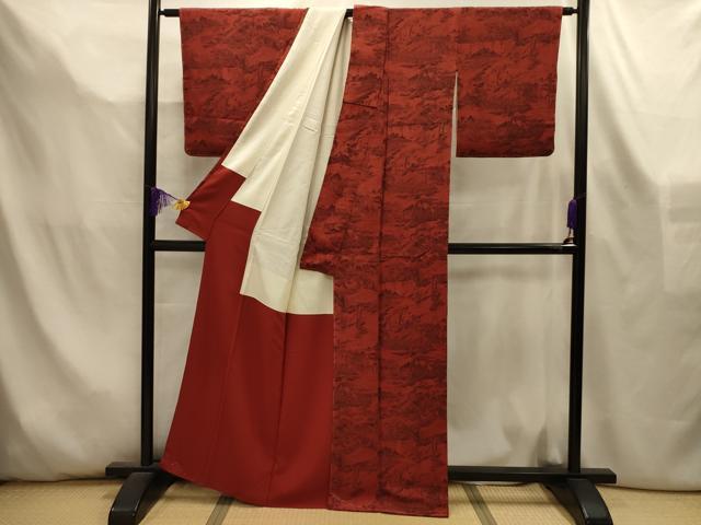 平和屋着物■上質な小紋　東海道五十三次　鬼しぼ縮緬　正絹　逸品　AABL4472sx