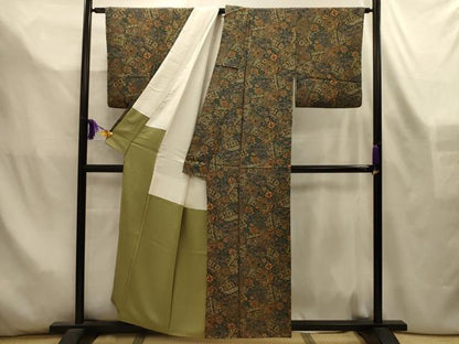 平和屋着物■上質な小紋　裂取更紗花文　正絹　逸品　AABL4473sx