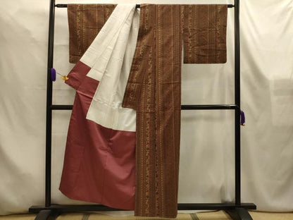 平和屋着物■上質な小紋　紬地　花間道　正絹　逸品　AABL4482sx