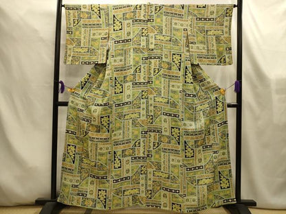 平和屋着物■上質な小紋　花鳥文　金彩　鬼しぼ縮緬　正絹　逸品　AABL4483sx