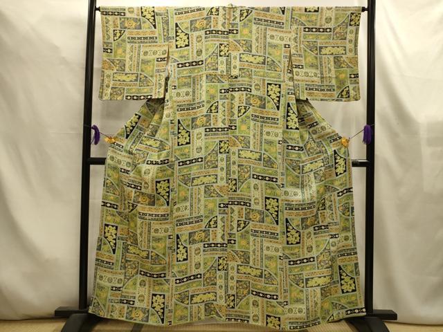 平和屋着物■上質な小紋　花鳥文　金彩　鬼しぼ縮緬　正絹　逸品　AABL4483sx