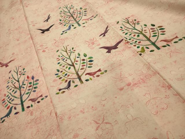 平和屋着物■訪問着　手描き　花鳥文　正絹　逸品　AABL4485sx