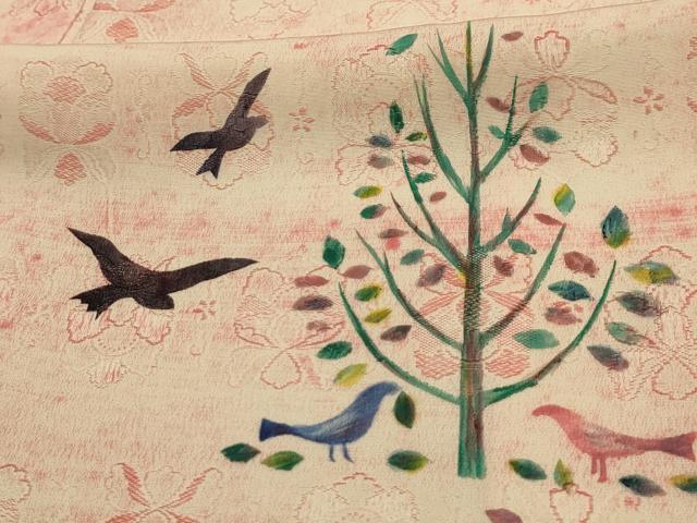 平和屋着物■訪問着　手描き　花鳥文　正絹　逸品　AABL4485sx