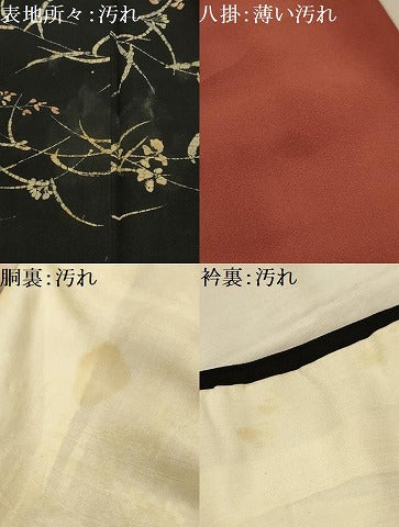 平和屋着物■上質な小紋　草花文　黒地　一斤染色　正絹　逸品　AABL4489sx