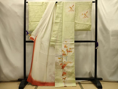 平和屋着物■訪問着　駒刺繍　草花文　暈し染め　金彩　正絹　逸品　AABL4490sx