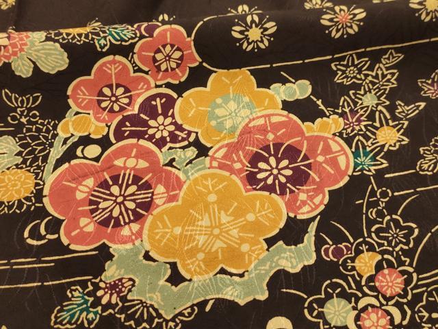 平和屋着物■訪問着　型染め　松竹梅霞取花文　黒地　正絹　逸品　AABL4491sx