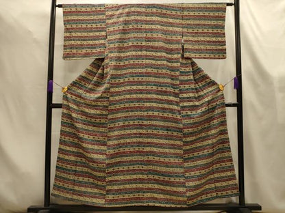 平和屋着物■上質な小紋　横段花文　正絹　逸品　AABL4495sx