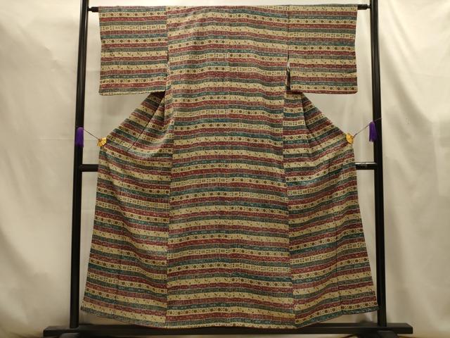 平和屋着物■上質な小紋　横段花文　正絹　逸品　AABL4495sx