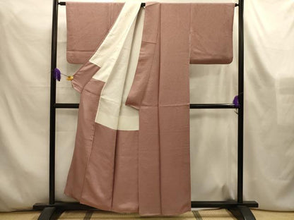 平和屋着物■上質な色無地　幾何学地紋　梅染色　正絹　逸品　AABL4497sx