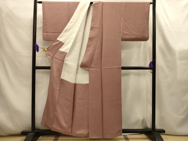 平和屋着物■上質な色無地　幾何学地紋　梅染色　正絹　逸品　AABL4497sx
