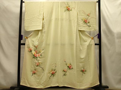 平和屋着物■訪問着　手描き　枝花文　正絹　逸品　AABL4506sx