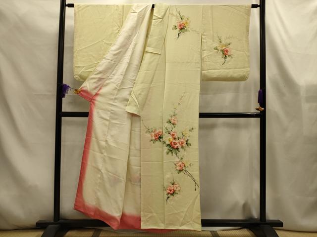 平和屋着物■訪問着　手描き　枝花文　正絹　逸品　AABL4506sx