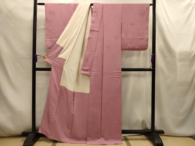 平和屋着物■上質な色無地　更紗花地紋　退紅色　正絹　逸品　AABL4509sx