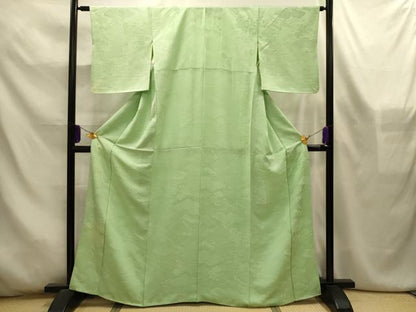 平和屋着物■上質な色無地　流水鼓地紋　薄萌葱色　正絹　逸品　AABL4514sx