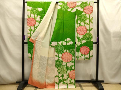 平和屋着物■豪華振袖　絞り　駒刺繍　草花文　正絹　逸品　AABL4526sx