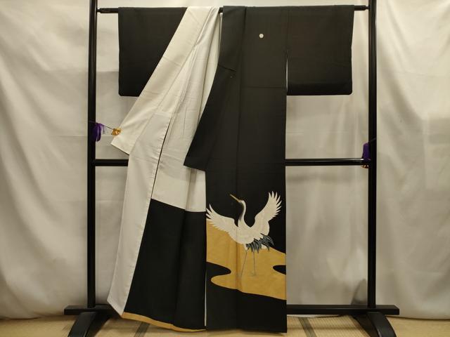 平和屋着物■豪華黒留袖　作家物　隆峰　群れ鶴文　正絹　逸品　AABL4527sx