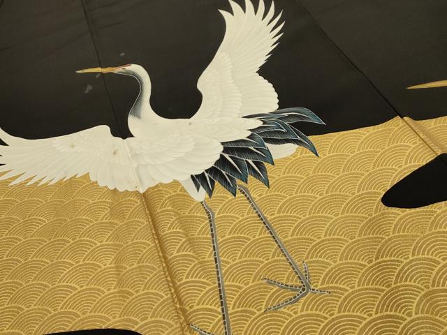 平和屋着物■豪華黒留袖　作家物　隆峰　群れ鶴文　正絹　逸品　AABL4527sx