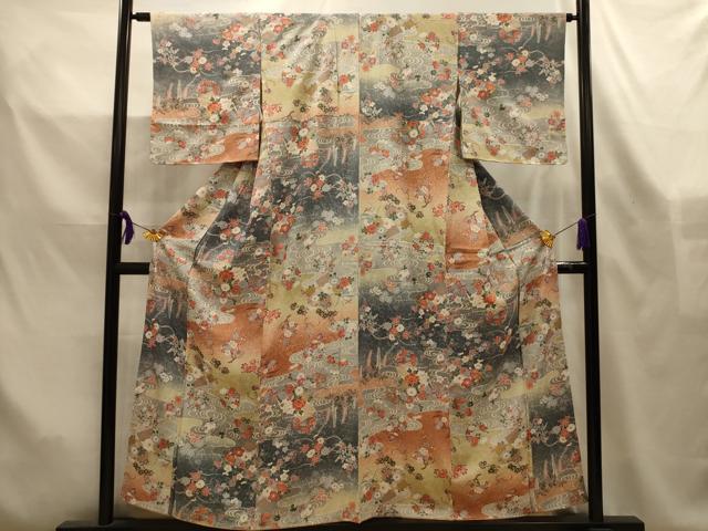 平和屋着物■上質な小紋　流水地紙花文　暈し染め　金銀彩　正絹　逸品　AABL4532sx