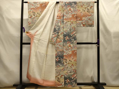 平和屋着物■上質な小紋　流水地紙花文　暈し染め　金銀彩　正絹　逸品　AABL4532sx