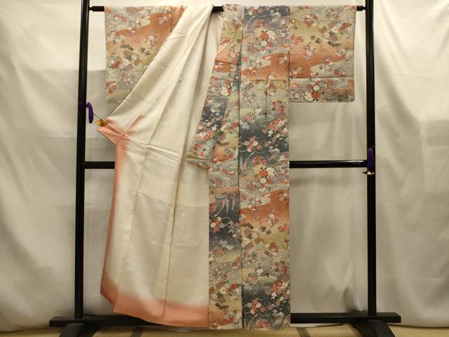 平和屋着物■上質な小紋　流水地紙花文　暈し染め　金銀彩　正絹　逸品　AABL4532sx