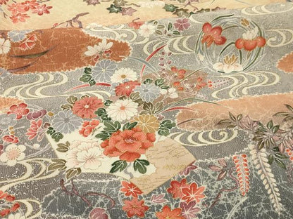 平和屋着物■上質な小紋　流水地紙花文　暈し染め　金銀彩　正絹　逸品　AABL4532sx