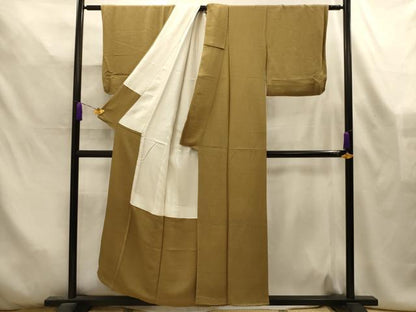 平和屋着物■上質な色無地　路考茶色　鬼しぼ縮緬　正絹　逸品　AABL4542sx
