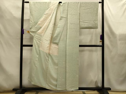 平和屋着物■上質な色無地　舞花地紋　若芽色　正絹　逸品　AABL4543sx
