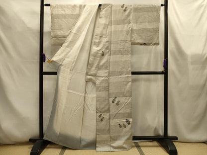 平和屋着物■上質な小紋　横段陶器文　正絹　逸品　AABL4544sx
