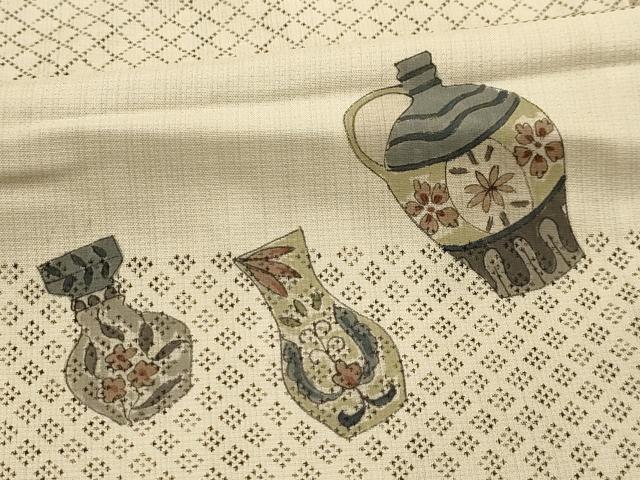 平和屋着物■上質な小紋　横段陶器文　正絹　逸品　AABL4544sx