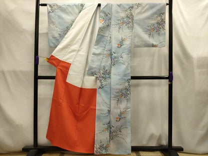 平和屋着物■小紋　扇面花文　暈し染め　洗える着物　AABL4547sx