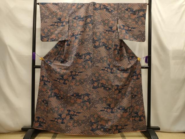 平和屋着物■小紋　更紗花文　洗える着物　AABL4559sx
