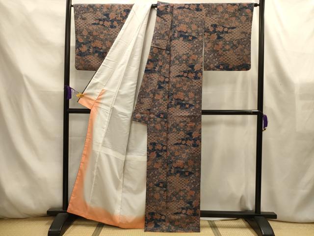 平和屋着物■小紋　更紗花文　洗える着物　AABL4559sx