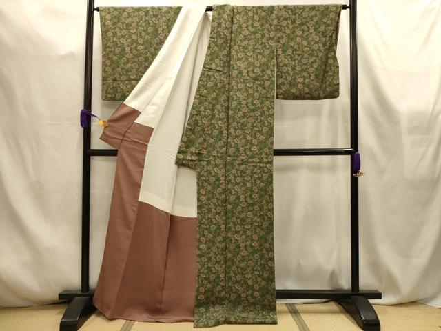 平和屋着物■上質な小紋　更紗花文　鬼しぼ縮緬　正絹　逸品　AABL4576sx