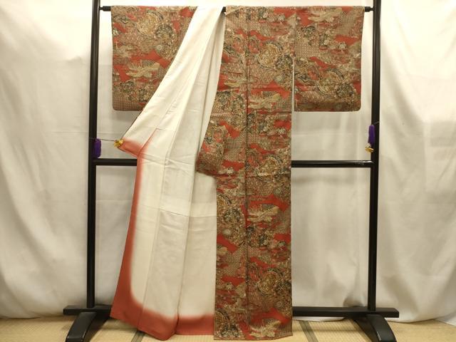 平和屋着物■上質な小紋　破れ地紙花鳥絵皿文　鬼しぼ縮緬　正絹　逸品　AABL4582sx